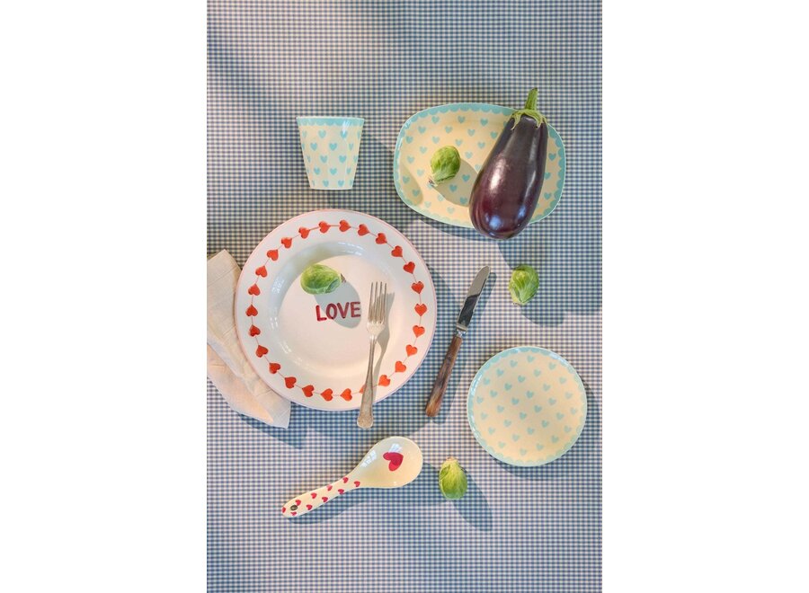 Small melamine cake plate - Mint, hearts print