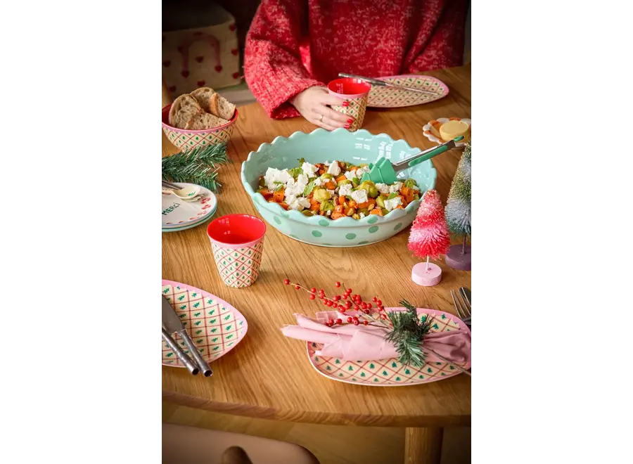 Small melamine cake plate - Crème, diamond Christmas tree print