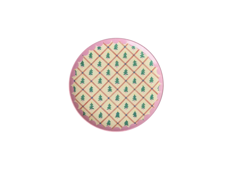Small melamine cake plate - Crème, diamond Christmas tree print