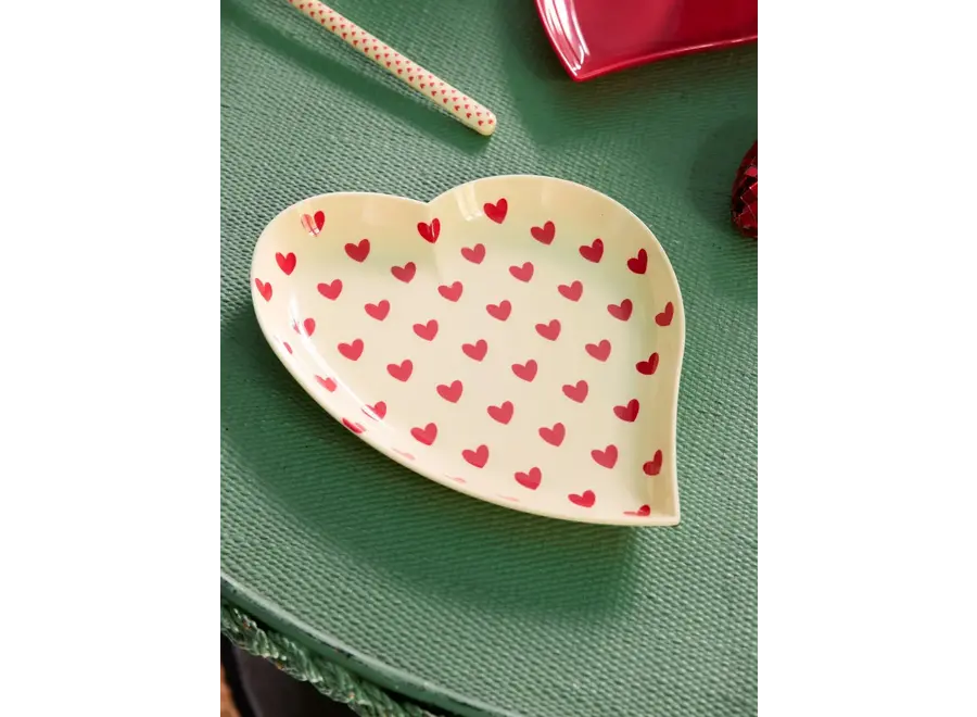Melamine heart plate - crème, hearts print