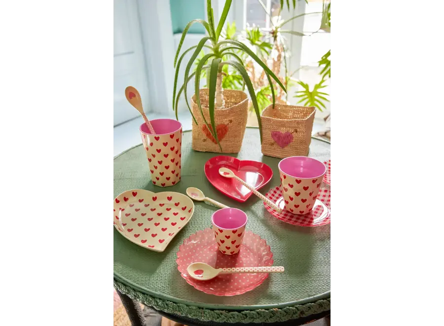 Melamine heart plate - crème, hearts print
