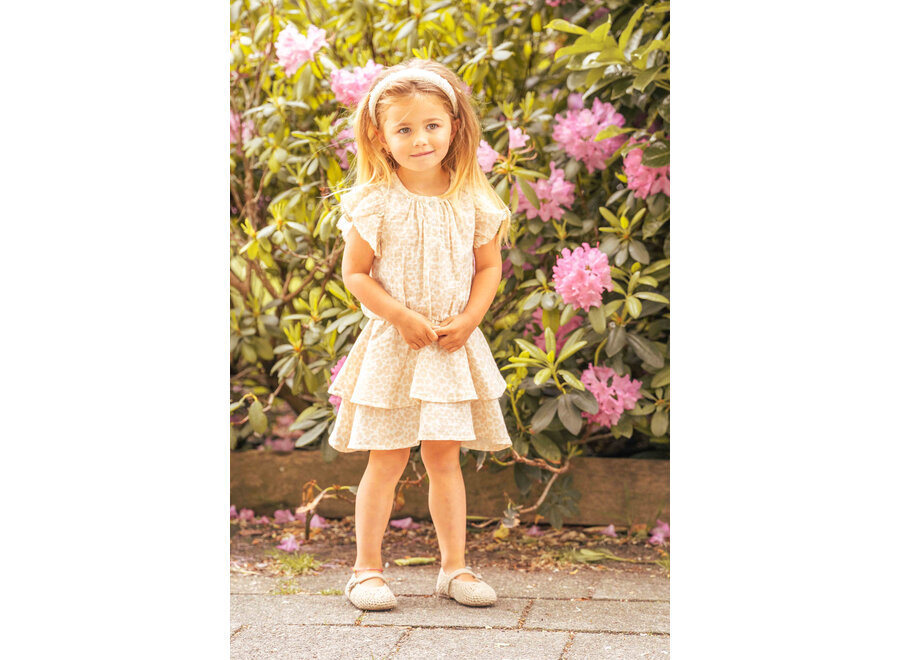 Ruffled layer dress - Beige leopard