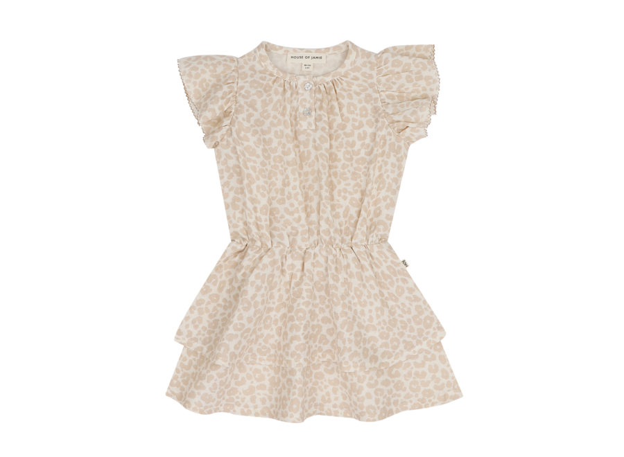 Ruffled layer dress - Beige leopard