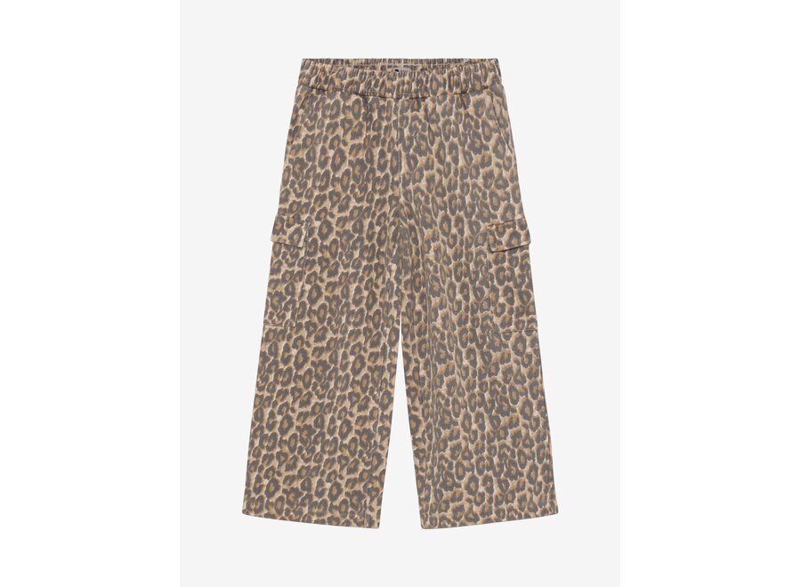 Wide cargo pants - Sand shell leopard print