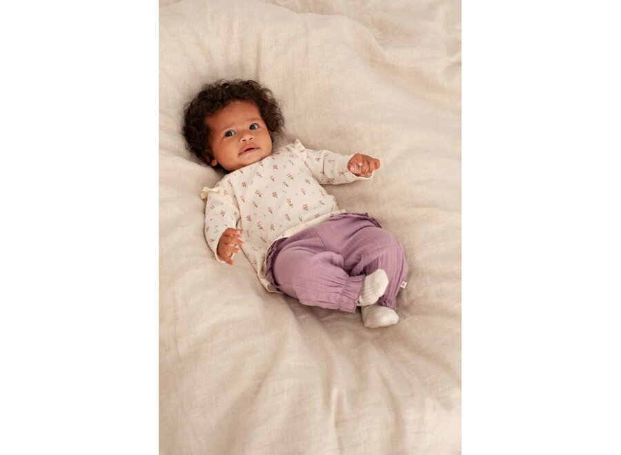 LS pointelle rib AOP - Flower ranch/ Off white