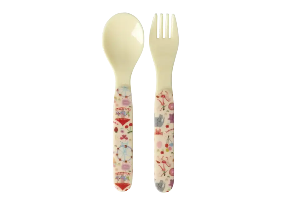 Melamine spoon and fork - pink - fun fair