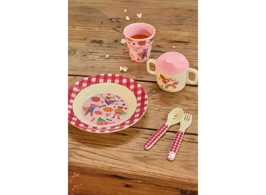 Melamine spoon and fork - pink - Hero print
