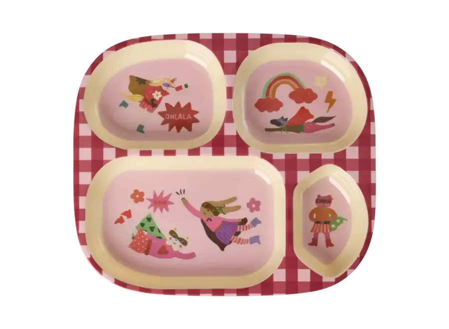 Kids 4 room plate - pink - Hero print