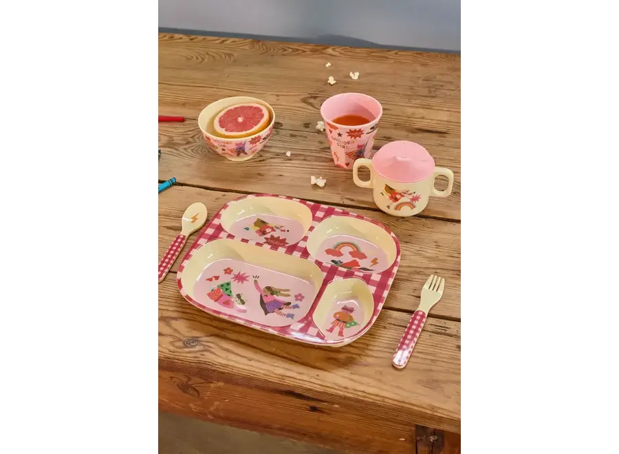 Kids 4 room plate - pink - Hero print