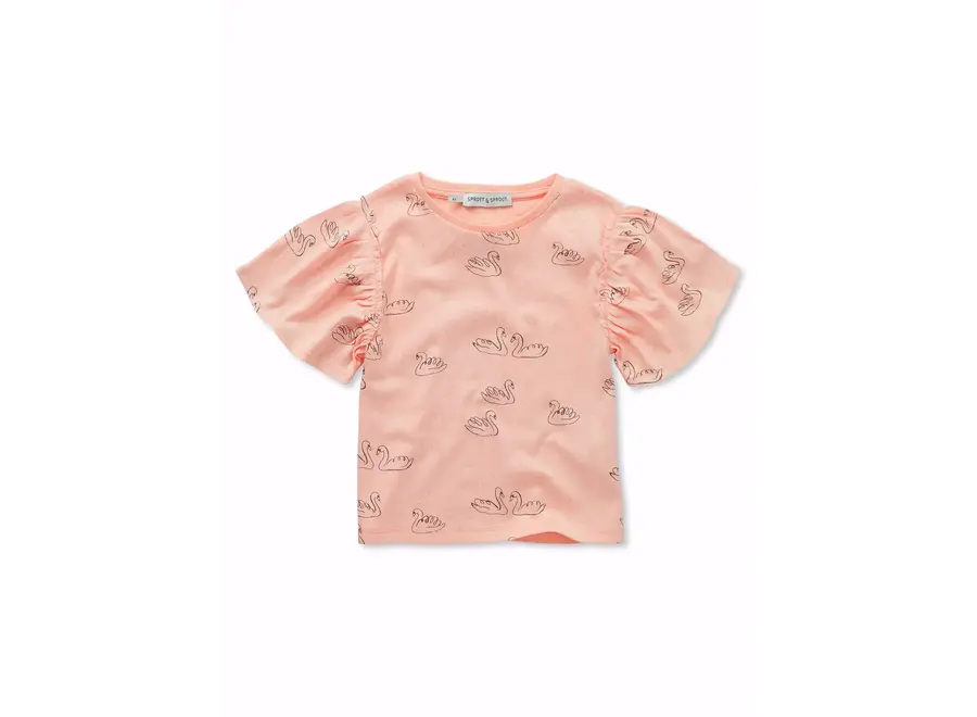 Girls T-shirt swan print - Blush pink