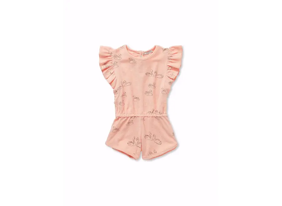 Ruffle jumpsuit swan print - Blush pink
