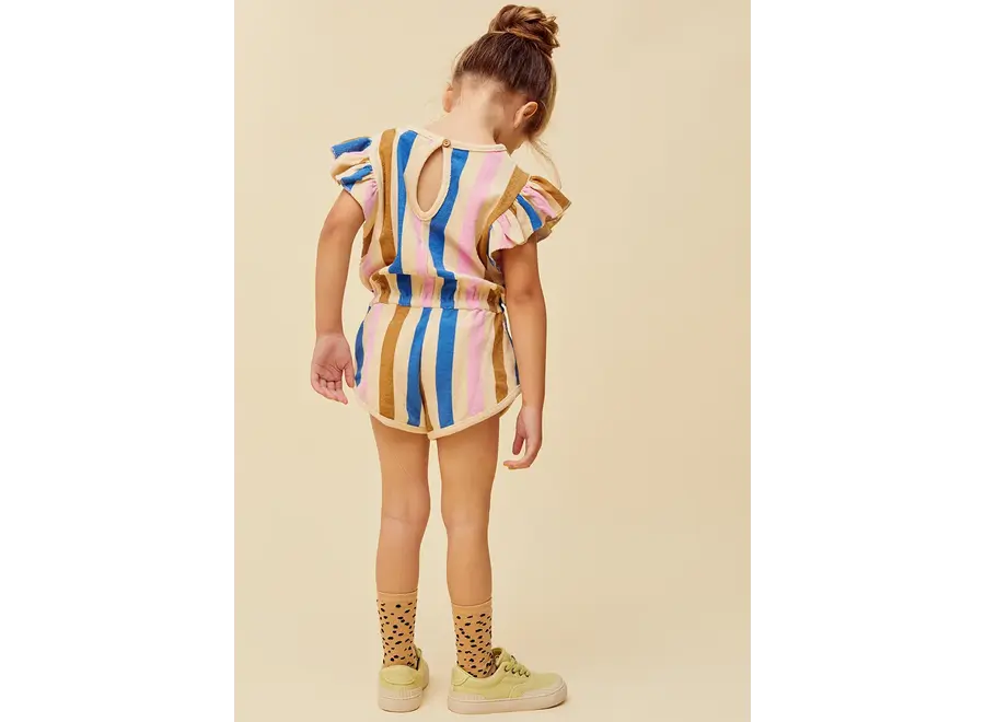 Ruffle jumpsuit stripes print - Sesame