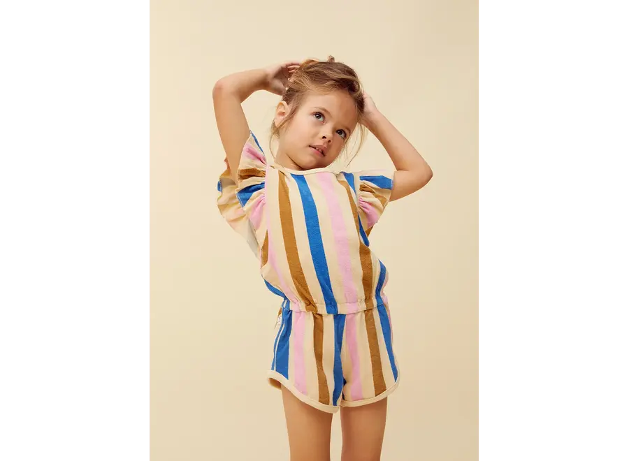 Ruffle jumpsuit stripes print - Sesame