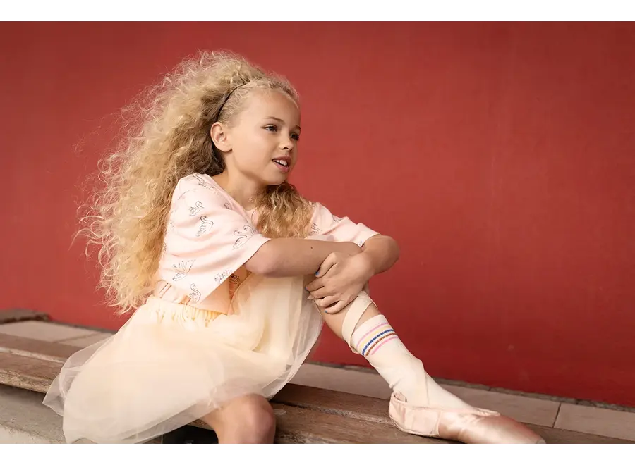 Girls T-shirt swan print - Blush pink