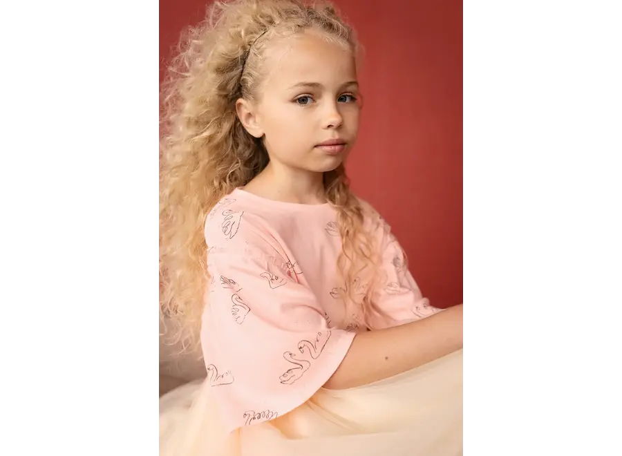Girls T-shirt swan print - Blush pink