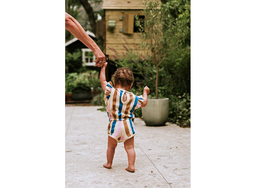 Ruffle jumpsuit stripes print - Sesame