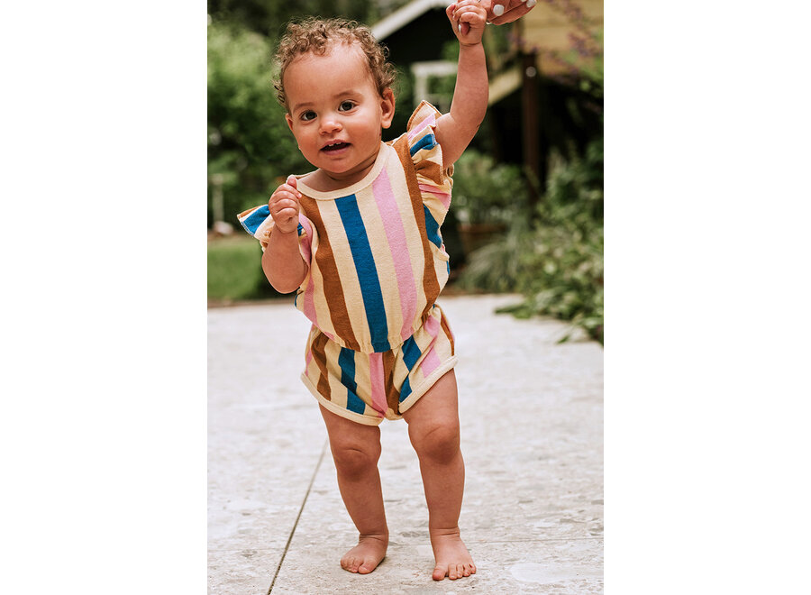 Ruffle jumpsuit stripes print - Sesame