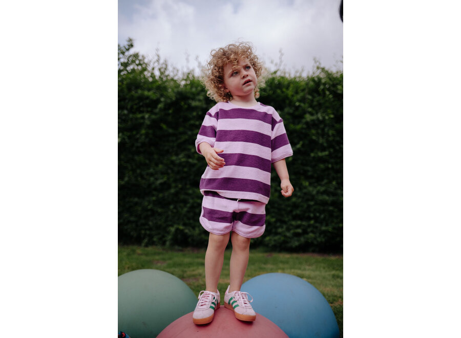 Striped towel T-shorts - Plum