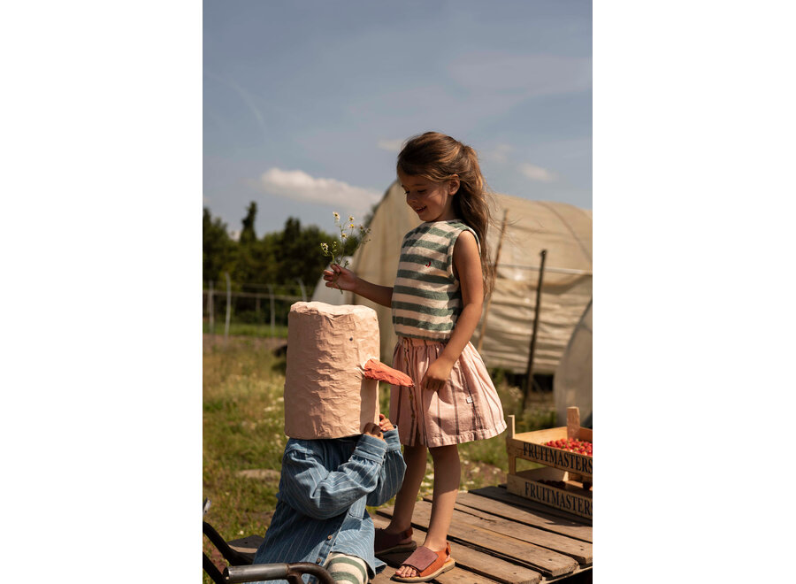 Eve sleeveless T-shirt - Sage green off white stripe