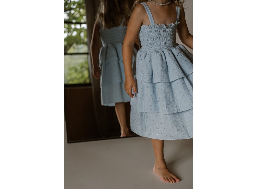 Ruffle dress - Blue & Gold