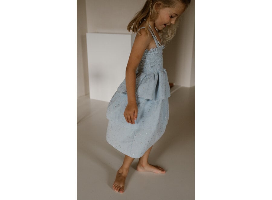 Ruffle dress - Blue & Gold