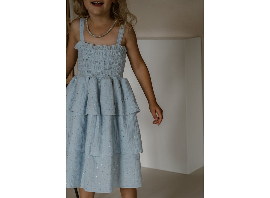 Ruffle dress - Blue & Gold