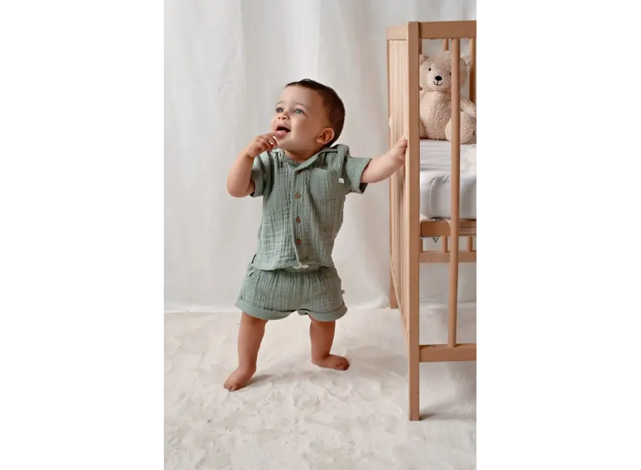 Short mousseline AOP - Zeegroen