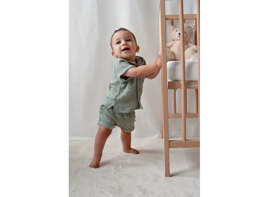 Short mousseline AOP - Zeegroen