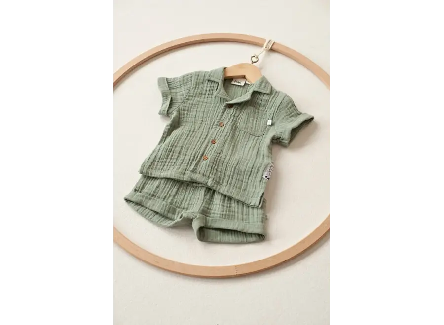 Short mousseline AOP - Zeegroen