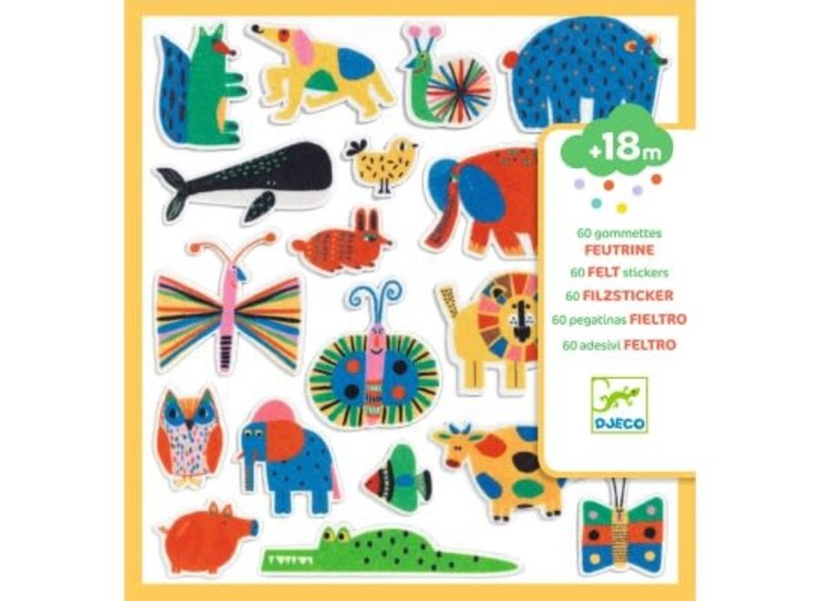 60 vilten stickers - Dieren