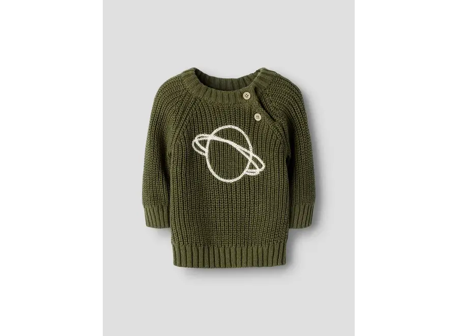 Memlen Emb LS knit - Winter moss