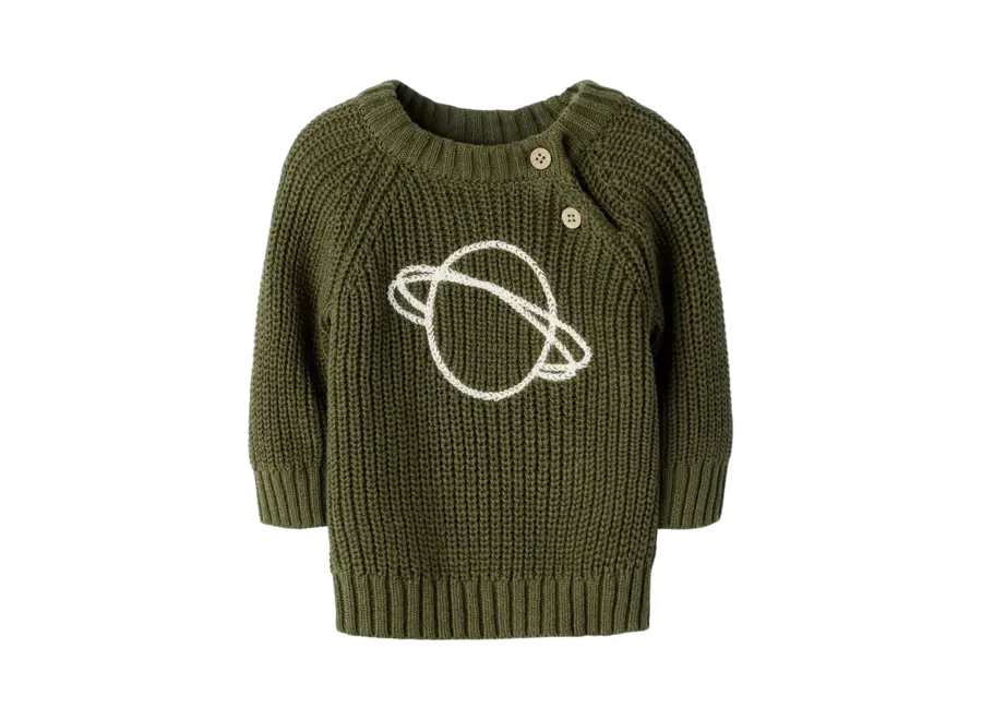 Memlen Emb LS knit - Winter moss