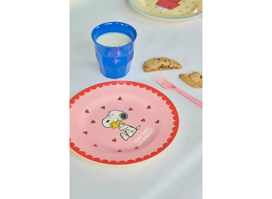 Round side plate - Pink - Snoopy print
