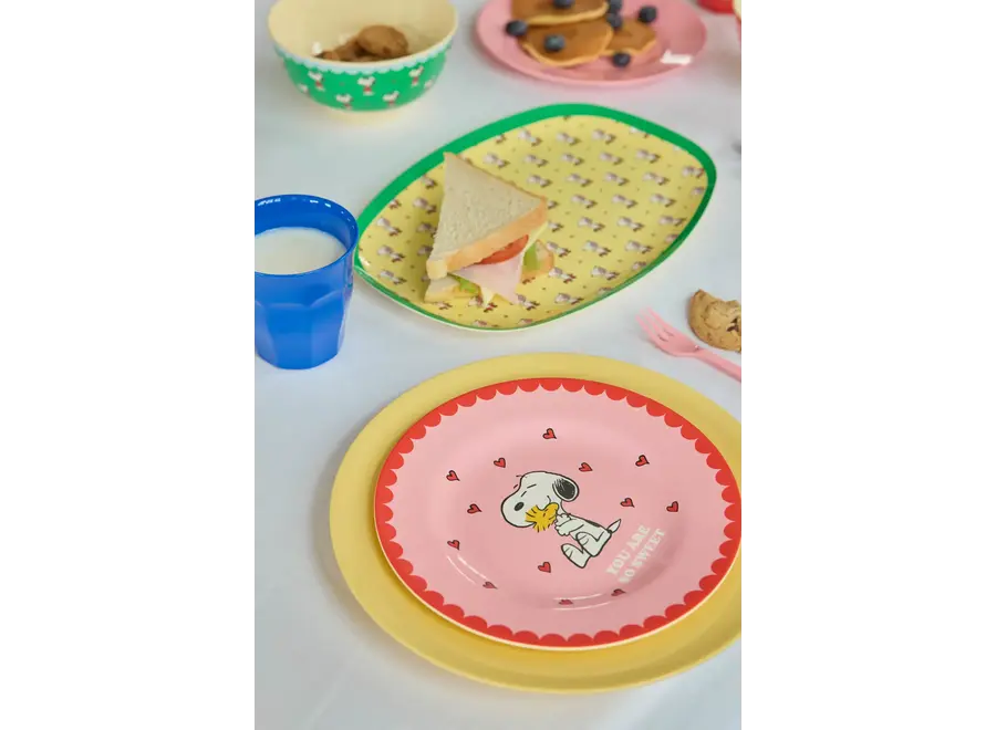 Round side plate - Pink - Snoopy print