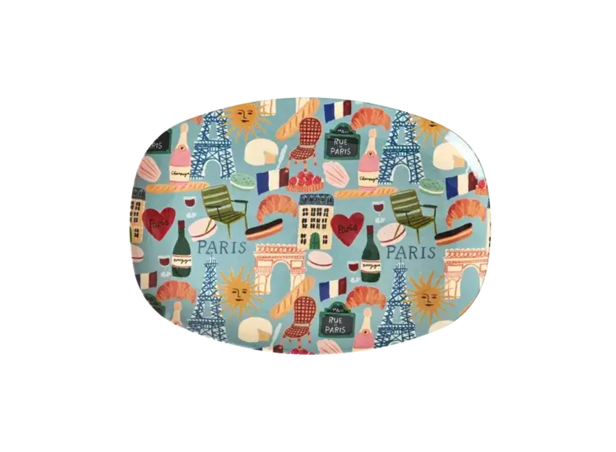 Large rectangular dinner plate - Soft blue - Paris Mon Amour