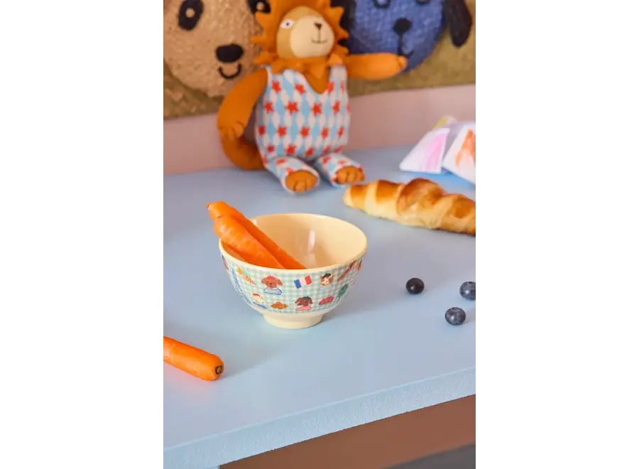Melamine bowl small - Blue - Kids in Paris print (300ml)