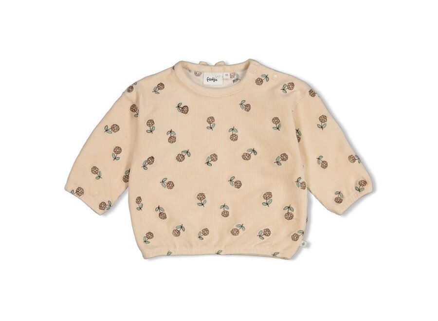 Sweater velours rib met borduursels - Lucky bloombird