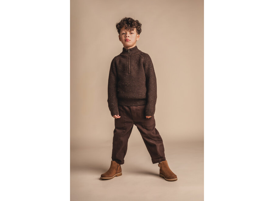 Fox half zip gebreide trui - Brown choco