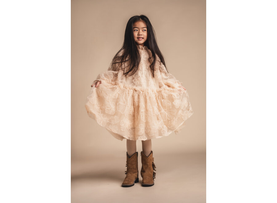 Izebelle embroidered flower dress - Beige