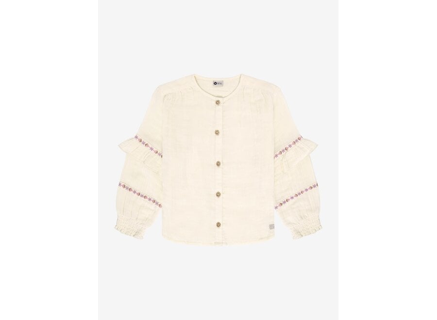 Shirt LS ruffle - Mother of pearl