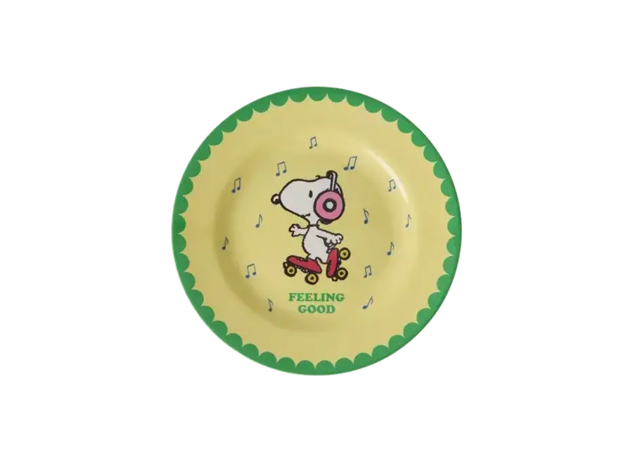 Round side plate - Soft yellow - Snoopy print