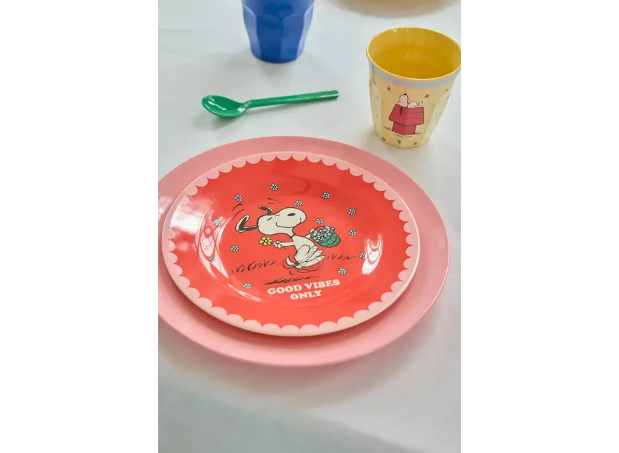 Round side plate - Red - Snoopy print