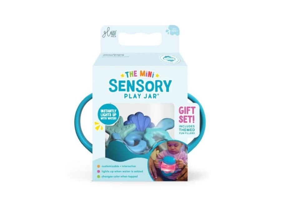 Sensory play mini jar - Blue with 5 soft shapes