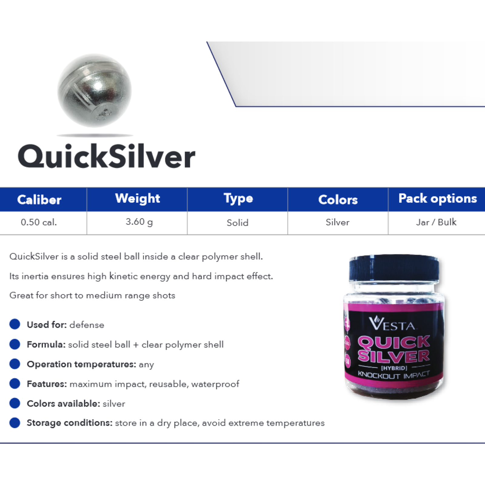 Vesta Vesta .50cal Quicksilver Steel Ball | 3,6gram | 200 stuks