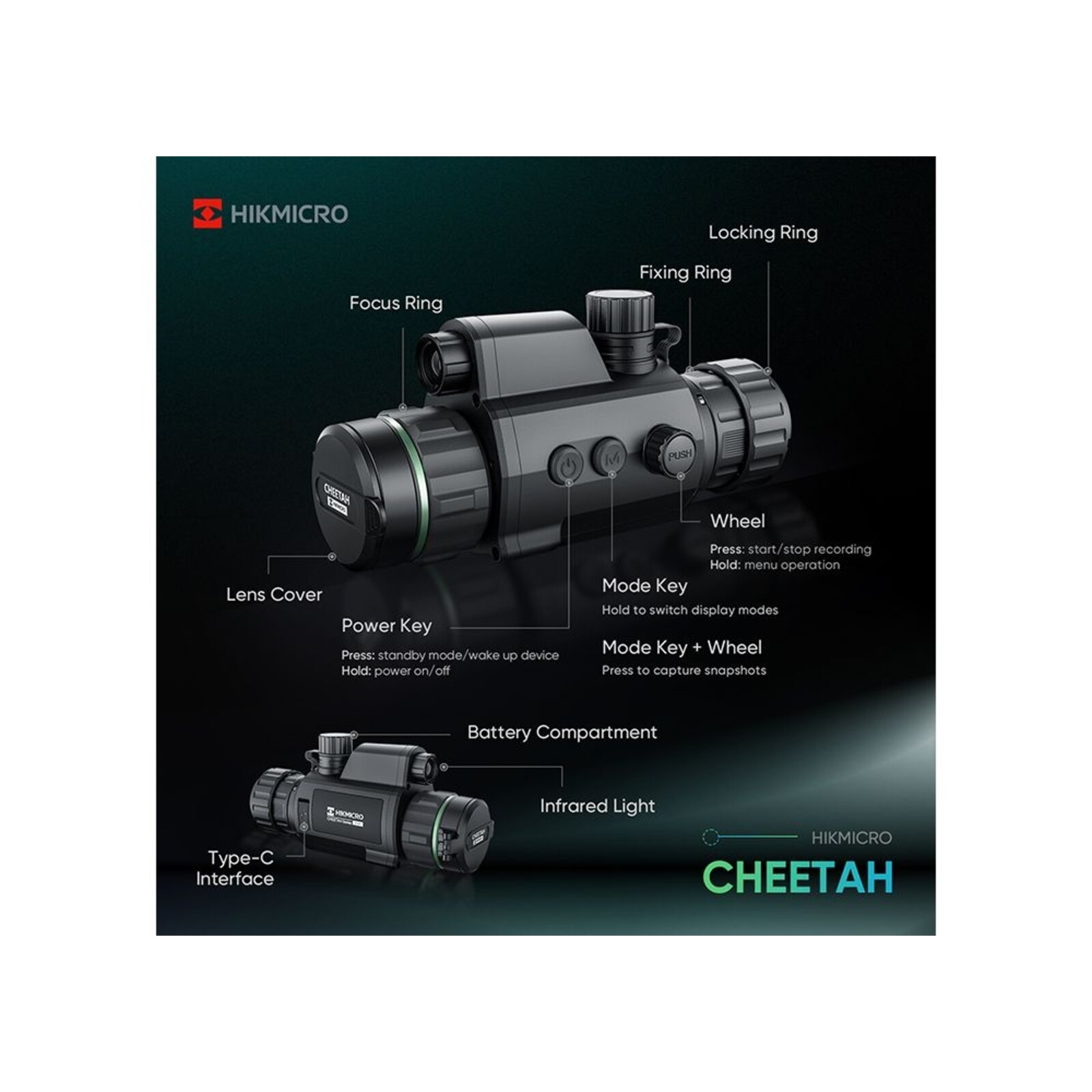 HIKMICRO Nachtzicht voorzetkijker Hikmicro Cheetah 940nm Zonder draadkruis