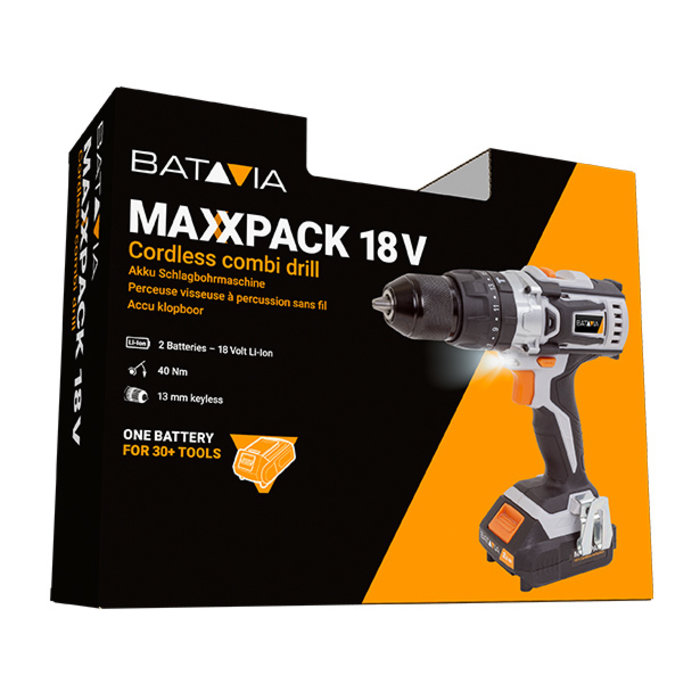 Batavia Klopboormachine op Accu 18 Volt | Incl. 2 accu's, lader & opbergkoffer