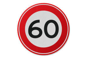 Verkeersbord RVV A01-60 - Maximum snelheid 60 km/u Verkeersbord RVV A01-60 - Maximum snelheid 60 km/u