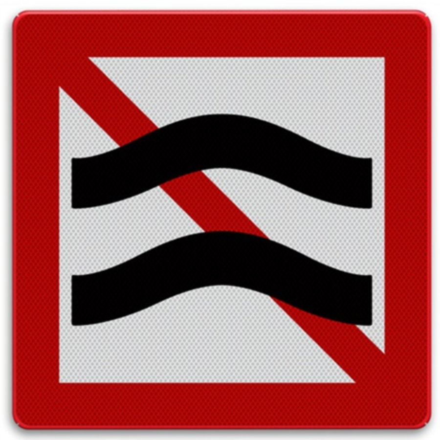 Scheepvaartbord A.9 - Verboden hinderlijke waterbewegingen te veroorzaken Scheepvaartbord A.9 - Verboden hinderlijke waterbewegingen te veroorzaken