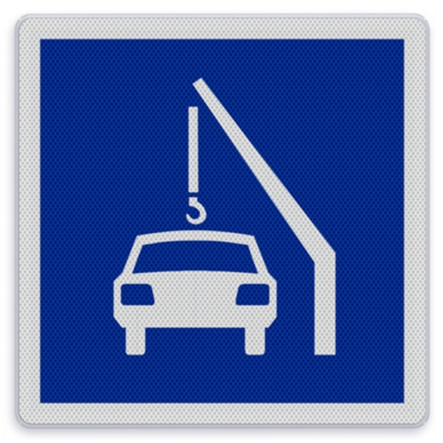 Scheepvaartbord E.7.1 - Toestemming te meren voor het van of aan boord zetten van een auto