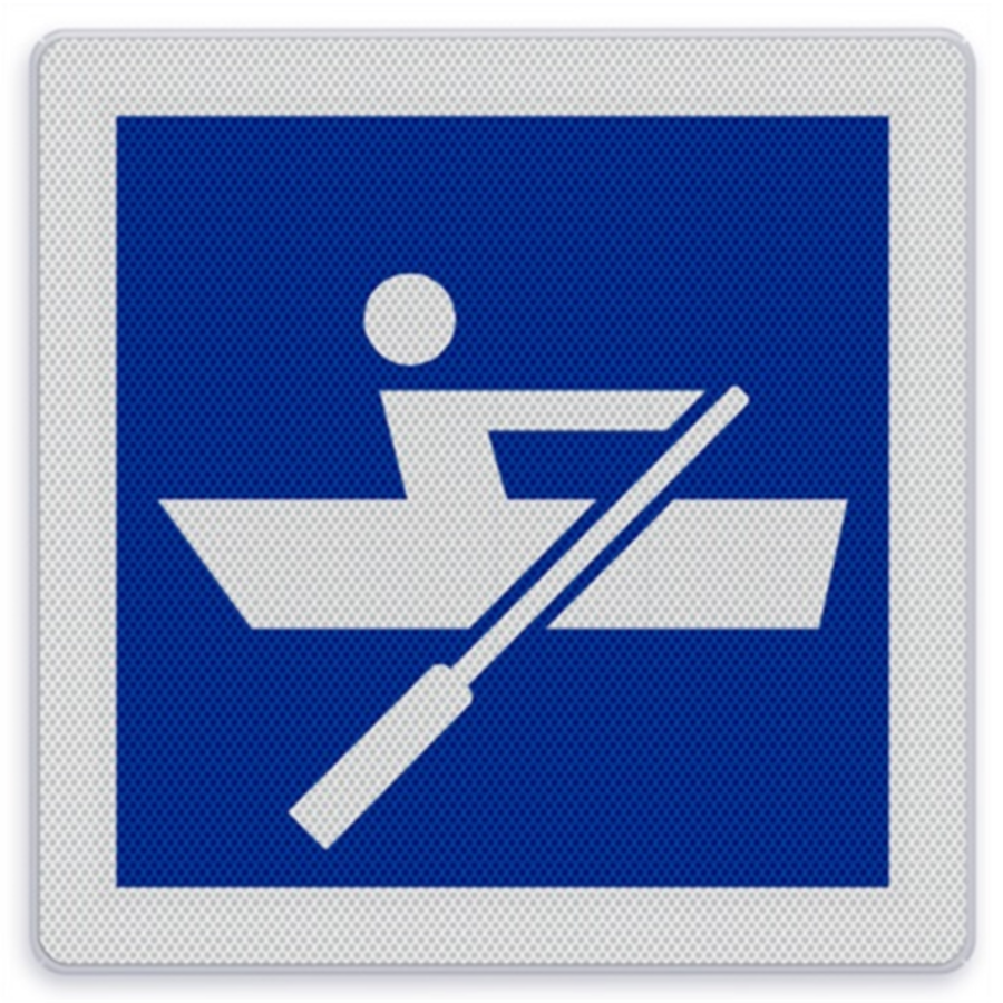 Scheepvaartbord E.19 - Door spierkracht voortbewogen schepen toegestaan Scheepvaartbord E.19 - Door spierkracht voortbewogen schepen toegestaan
